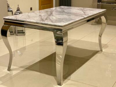Louis Grey Marble Dining Table 1 6m 8m Chrome Legs Tables Louis Grey Marble Dining Table 1 6m, How Heavy Is A Marble Dining Table