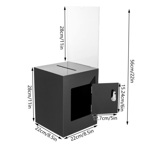 Schwarze Spendenbox mit Schloss Wahlurne mit Schildhalter Vorschlagsbox USA - Bild 2 von 17