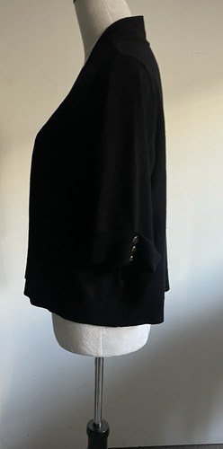Ladies Black Sweater Knit Pullover Short Sleeve Button Trim - Size OX - Picture 2 of 7