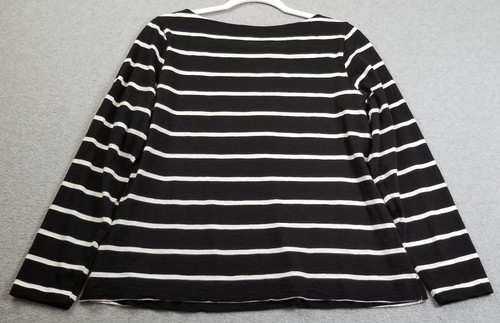 Old Navy Top Women’s Large Black White Striped Long Sleeves Boatneck Stretch Tee - Picture 4 of 10