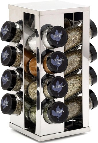 16 Jar Spice Rack Seasoning Organizer Revolving Countertop Stainless Holder - Picture 4 of 5