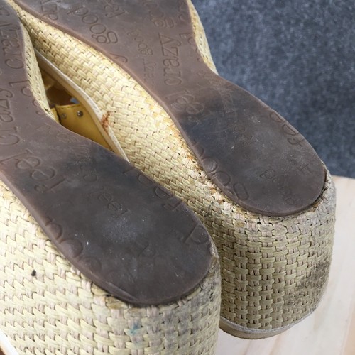 Dr Scholls Sandals Womens 10 M Nirvana Strappy Slide Yellow Faux Leather Wedge - Picture 9 of 12