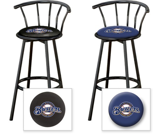 MLB Bar Stool 24" or 29" Tall Black Metal Swivel Seat with Backrest Team Logos - Picture 18 of 34