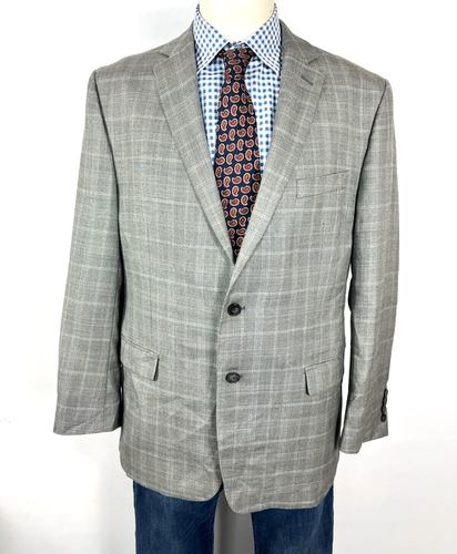 Calvin Klein Sport Coat Jacket SILK WOOL Gray Glen Plaid Men's 42R Nice