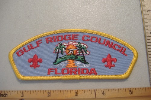 ~GULF RIDGE COUNCIL~FLORIDA~TOPPA BOY SCOUT IN TESSUTO~SFONDO BLU~ - Foto 1 di 2