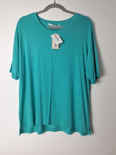 TU Damen Grün T-Shirt Modal Elasthan Kurzarm Rundhals Größe 14 Neu