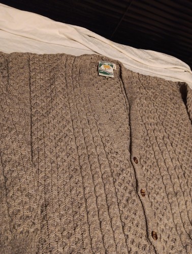 Gaeltarra Irish Made In Ireland Fisherman Wool Sweater Cardigan Cable Knit Sz XL - Picture 8 of 15