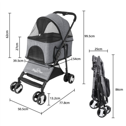 XXL Hundewagen Hunde Buggy Stroller Hundebuggy mit Regenschutz Bezug 4 Rollen DE - Bild 4 von 11