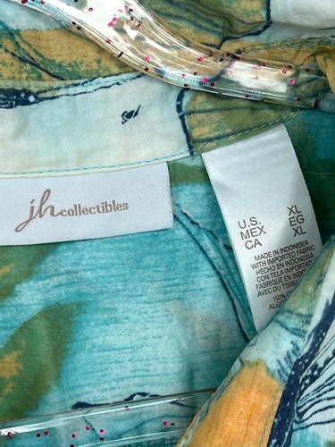 J.H. Camicia da collezione con bottoni davanti blu tropicale arancio fiori donna taglia XL - Foto 2 di 9