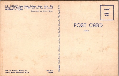 LIBRARY Iowa State College AMES, IA Postcard - Picture 2 of 2