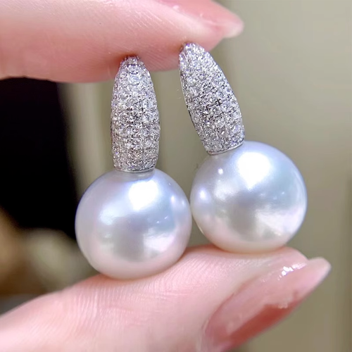 Gorgeous AAA+ 10-11mm Natural south sea Round White pearl dangle earring - Picture 6 of 8