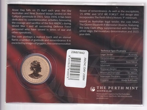 Australia - 2023 ANZAC DAY "Lest We Forget" Uncirculated $1 coin... .dd - Picture 2 of 2