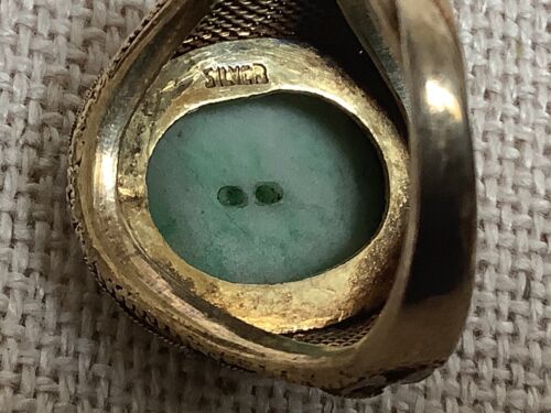 Anillo Vintage Exportación China Musgo Jade Plata Esmalte Dorado Mariposa Talla 7 - Imagen 3 de 8
