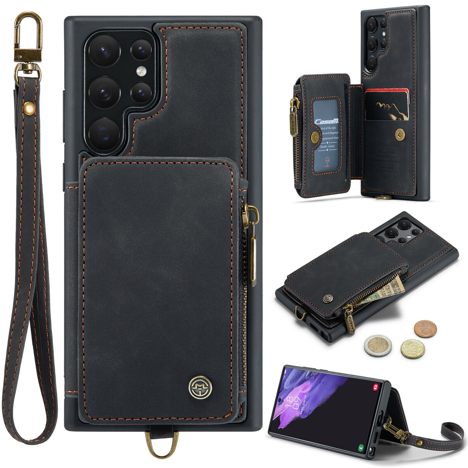 Samsung Galaxy S23 Ultra 5G Leather Wallet Case with Zipper Card Slot-image