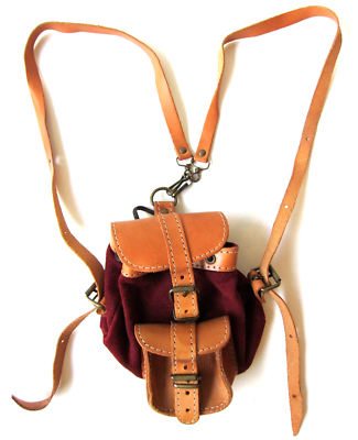 Vintage Made In Greece Brown 100% Leather Red Suede Mini  display picture 2
