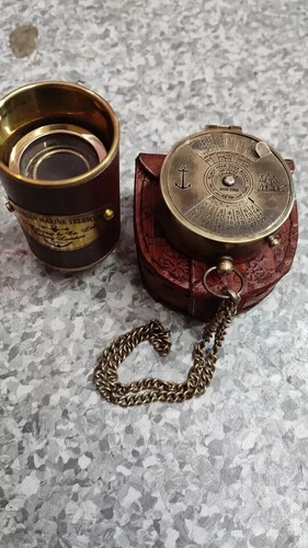 Antique Vintage Brass Compass 100 Year Calendar & telescope Antique Handmade - Picture 3 of 6
