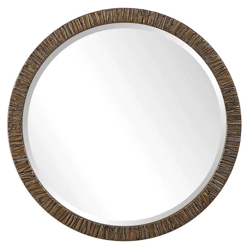 Uttermost Wayde Round MDF Wood and Glass Mirror in Metallic Gold - Picture 1 of 6