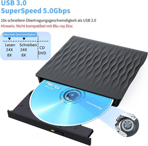 CD Laufwerk Extern USB 3.0 & Type-C, 2024 Upgrade Externes DVD Laufwerk für Lapt - Bild 4 von 7