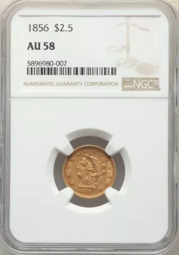 1856 LIBERTY HEAD QUARTER EAGLE $2.5 GOLD NGC AU58