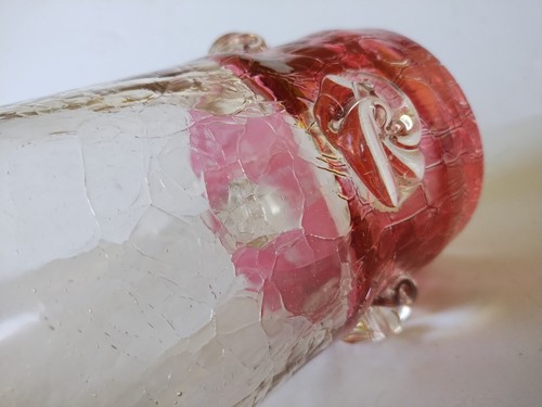 BLENKO RAINBOW GLASS CRACKLE RUBY FLASH MID CENTURY VASE MEDALLIONS ICE BUCKET - Picture 8 of 10