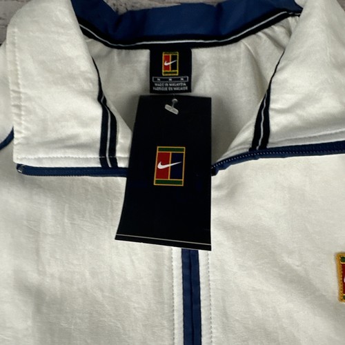 New Vintage Nike Court Tennis Jacket Track Top Medium White Blue Y2K 2000s FLAW* - Picture 3 of 15