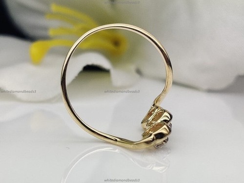 Gift For Her 14k Yellow Gold Natural Diamond Minimalist Band Birthday Ring - Picture 7 of 8