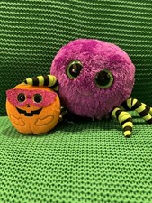Ty Beanie Boos Halloween lot Of 2 Crawly the Purple Spider & Mystery Pumpkin