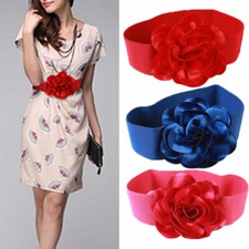 Waistband Belt Stretch Wide High Waist Oversized Floral Elastic Womens Dress