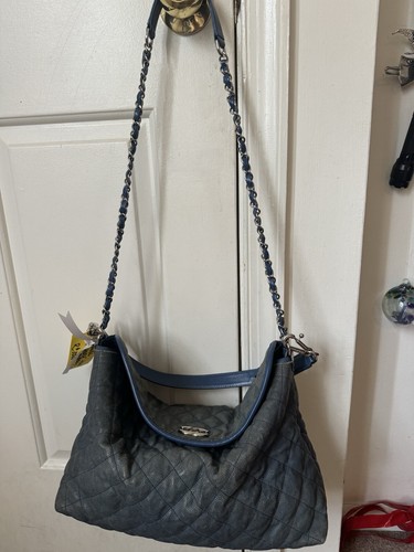 Chanel Blue French Riviera Hobo Shoulder Bag Handbag Quilted Caviar Leather - Picture 5 of 10