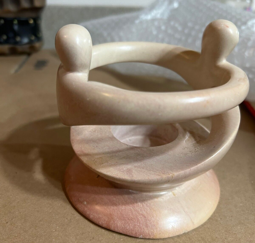 Vintage Kenya African Kisii Soapstone Hand Carved Child Friendship Candle Holder - Picture 2 of 8