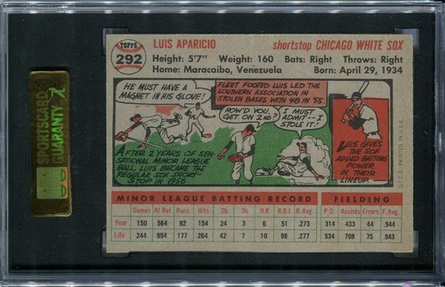 Luis Aparicio 1956 Topps #292 RC Rookie SGC 86 (7.5) NM+ White Sox Hall of Fame - Picture 2 of 2