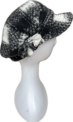 Lafenice Black-Cream Plaid Handmade Italy Wool Floral Side Accent Newsboy Hat Lafenice Black-Cream Plaid Handmade Italy Wool Floral Side  main image 4