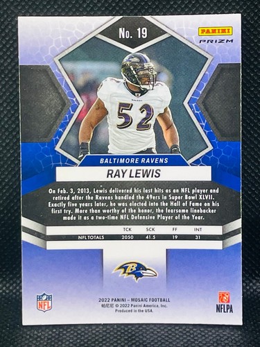 2022 Panini Mosaic Football - RAY LEWIS #19 - Green Mosaic Prizm - RAVENS - Picture 2 of 2