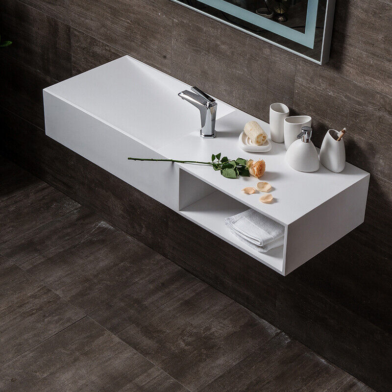 Wall Mounted Stone Resin Bathroom Sink With Storage White Rectangular Drain For - Wall Mounted Bathroom Sink With Shelves Wall Mounted Stone Resin Bathroom Sink With Storage White Rectangular Drain For - Wall Mounted Bathroom Sink With Shelves
