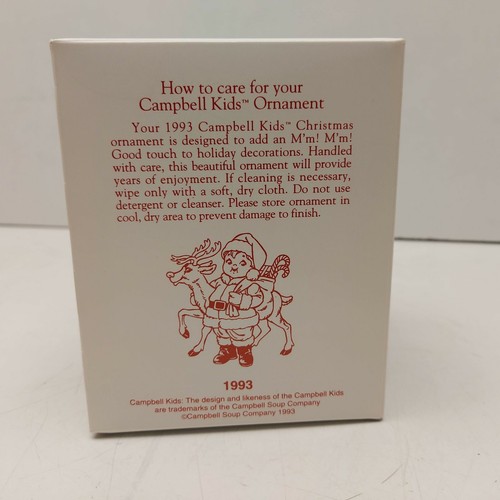 1993 Happy Holidays Campbell's Soup Kids Glass Ball Ornament Boy and Rudolph - Picture 4 of 5