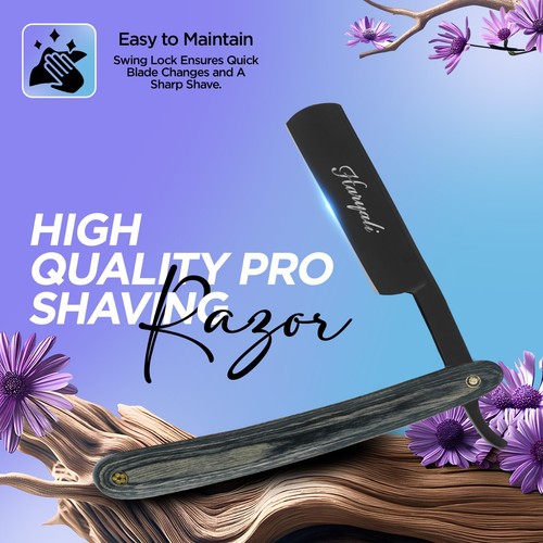 Maquinilla de afeitar premium tradicional corte garganta, maquinilla de afeitar recta de peluquero, mango redondo de madera - Imagen 4 de 8