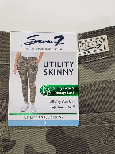 Women's Seven 7 Utility Ankle Skinny Twill Stretch Pants Army Green Camo Size 10 - Picture 5 of 8