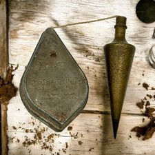 Vintage Irwin Straight Line Chalk Line Reel Plumb Bob USA Metal Pat No 2589500