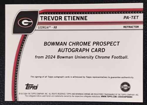 2024 Bowman Chrome U Trevor Etienne Refractor /299 Auto 1ST Rookie Georgia Patet - Bild 2 von 5