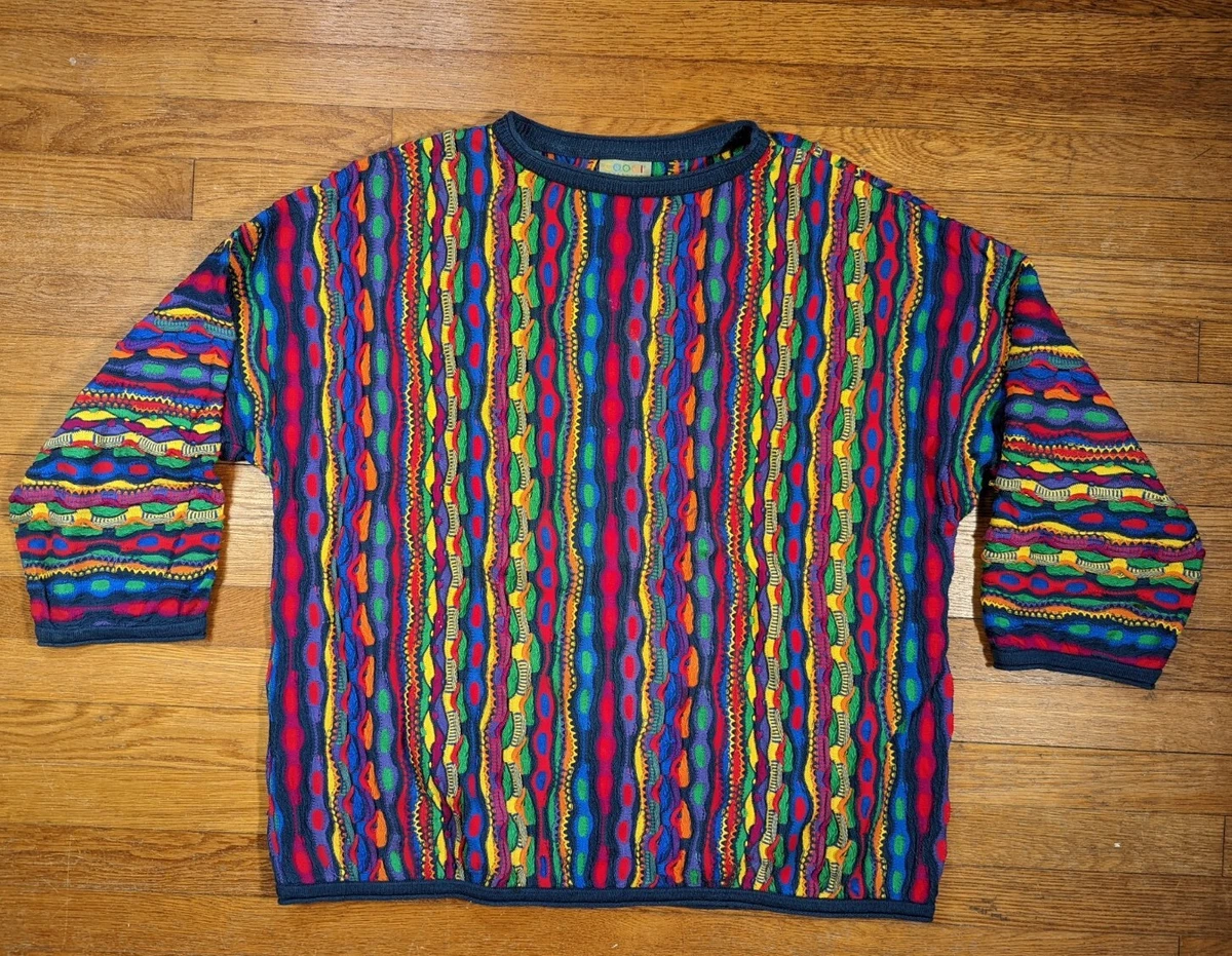 SEE MEASUREMENTS Coogi Sweater S Bright Rainbow 3D Cotton Biggie Bassmaster  | eBay