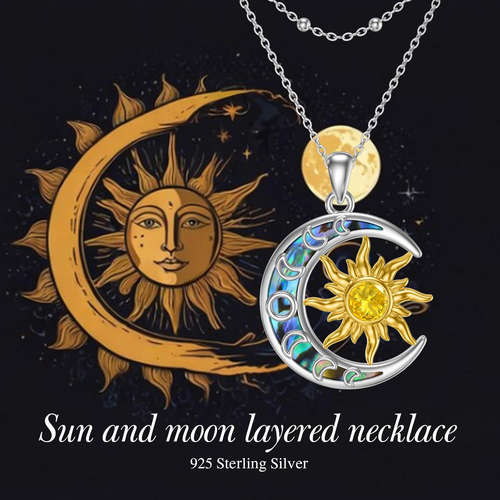 Sun and Moon Layered Necklace for Women Sterling Silver Pendant Gifts for Women - Picture 6 of 6