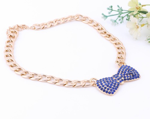 Collana fiocco strass placcato oro 18 carati moda donna set gioielli festa matrimonio - Foto 7 di 39