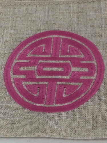 Beige/Wheat Colored with Pink Embroidery Jewelry Pouch w/Drawstring. 5”. NEW. - Picture 2 of 5