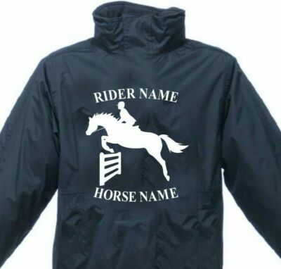 PERSONALISIERTE WASSERDICHTE JACKE, RITTERPFERDEHALTERUNG SPRUNGMANTEL GESCHENKHAUBE