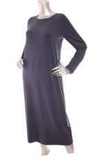NEW Eileen Fisher Stretch Jersey Jewel Neck Long Sleeve Midi Length Dress Blue