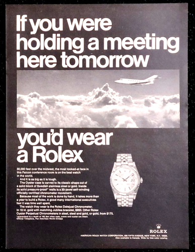Rolex Oyster Datejust Original 1967 Vintage Print Ad Falcon Jet