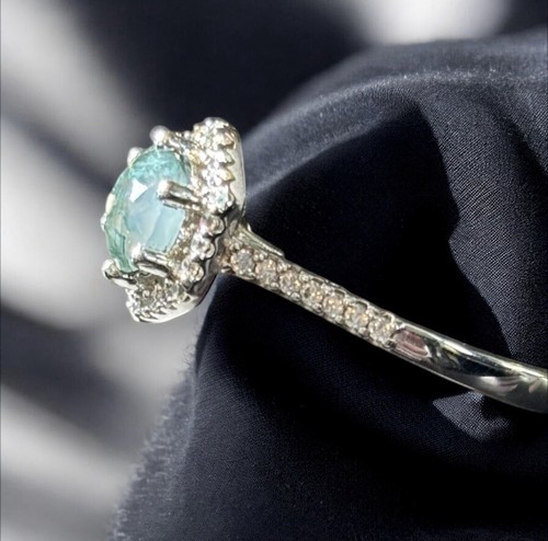 Hexagon Natural Moss Agate Halo Engagement Ring Sterling Silver .925 Ring Size 6 - Picture 4 of 10