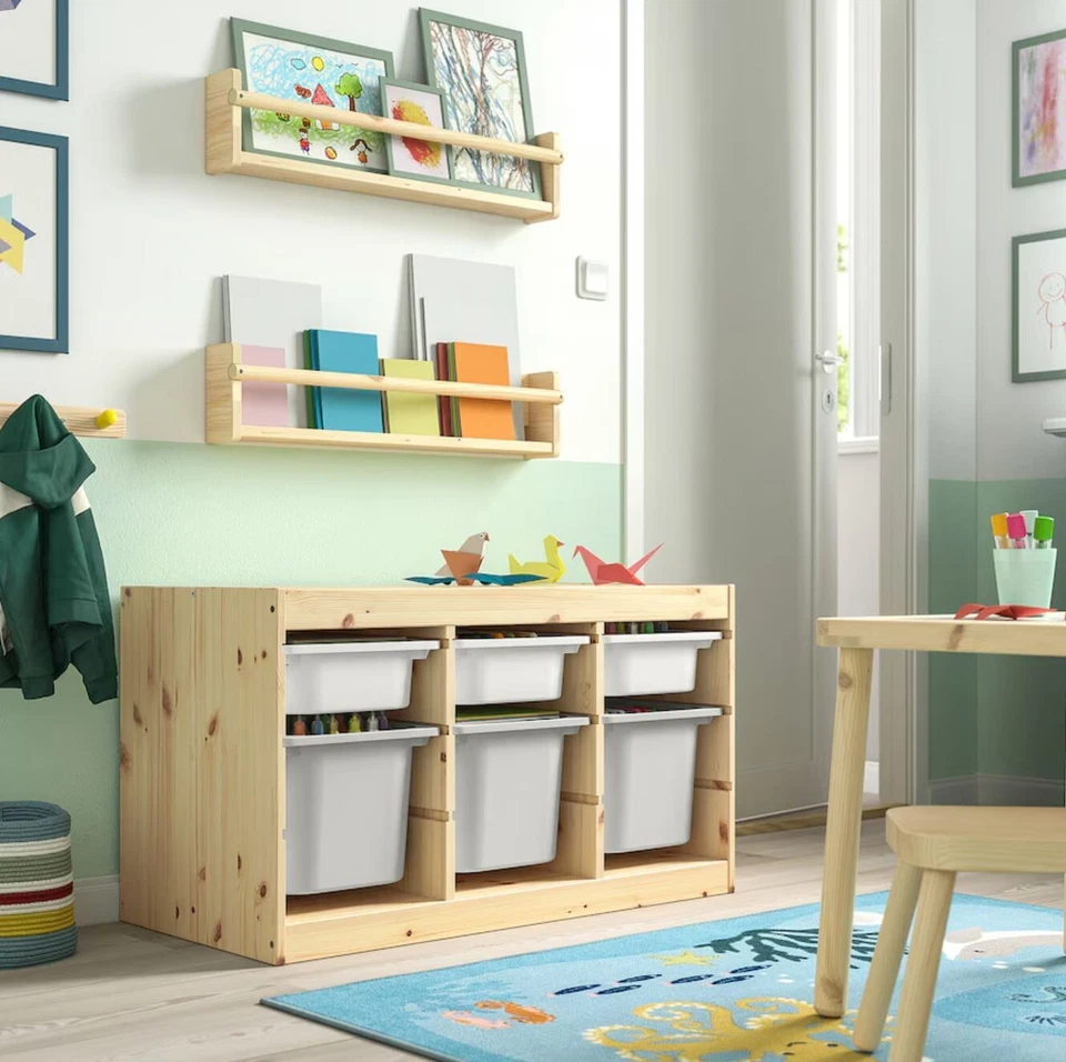 IKEA TROFAST Combinación de almacenamiento con cajas, blanco claro manchado pino blanco/gris Foto 2 de 4