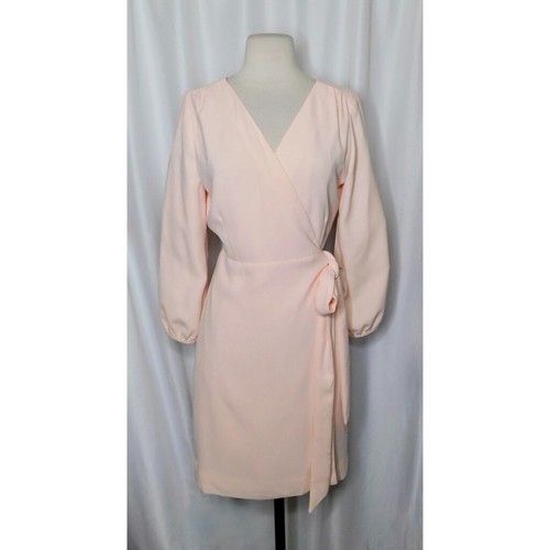 J. Vestido CREW Crepe Envolvente Sólido Rosa Pálido Clásico Oficina Trabajo Femenino Talla 6 - Imagen 2 de 14