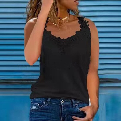 Womens Lace V-Neck Sleeveless Tank Vest Tops Ladies Summer Casual T-Shirt Tee⭐⭐ - Picture 8 of 17